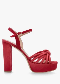 Aknot Red Suede Platform Heeled Sandals
