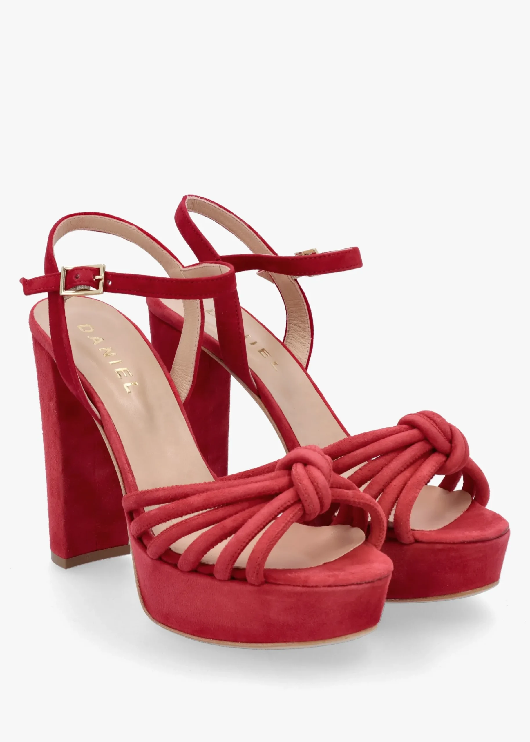Aknot Red Suede Platform Heeled Sandals