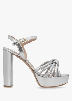 Aknot Silver Leather Platform Heeled Sandals