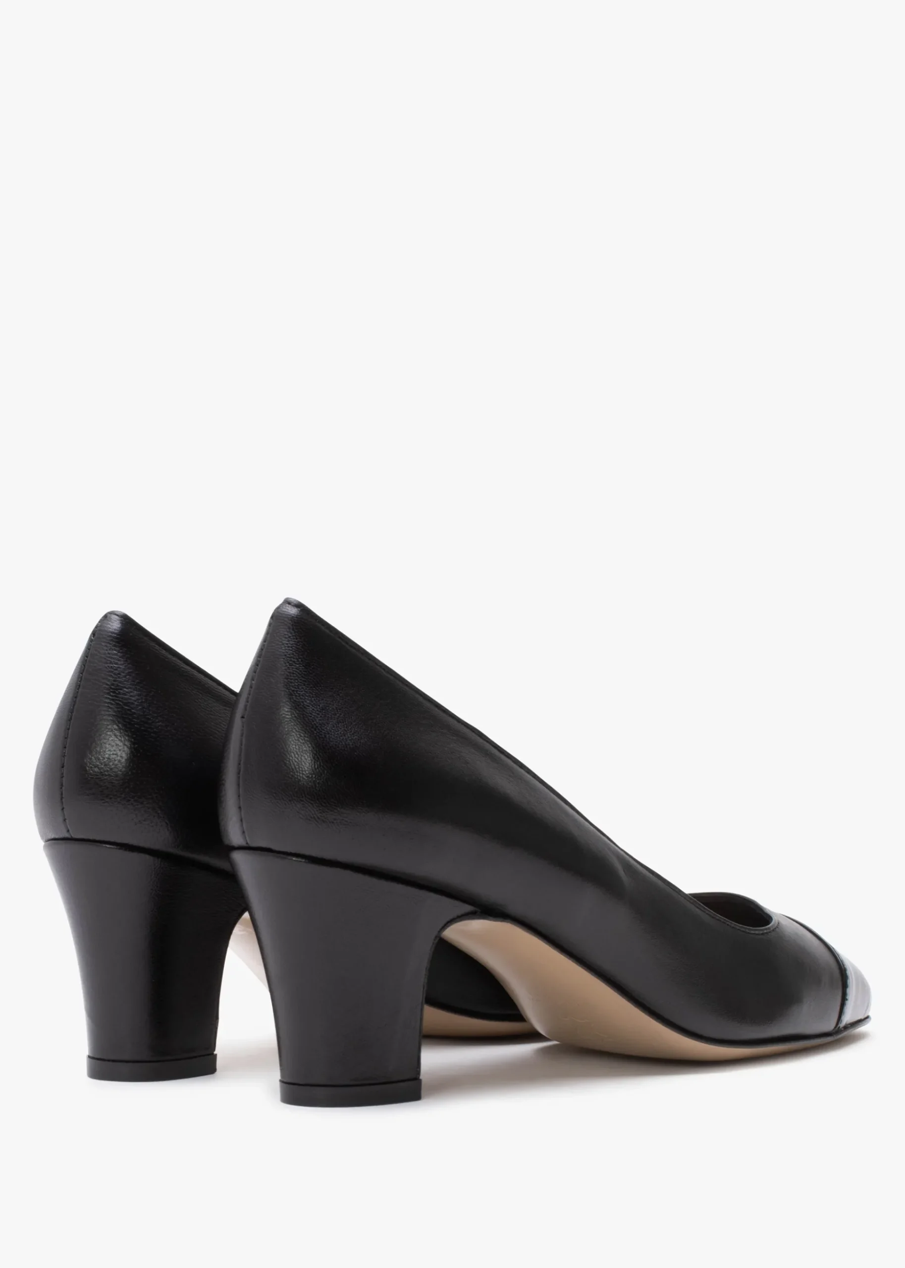 Akuna Black Leather Block Heel Court Shoes