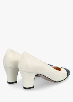 Akuna Cream Leather Block Heel Court Shoes
