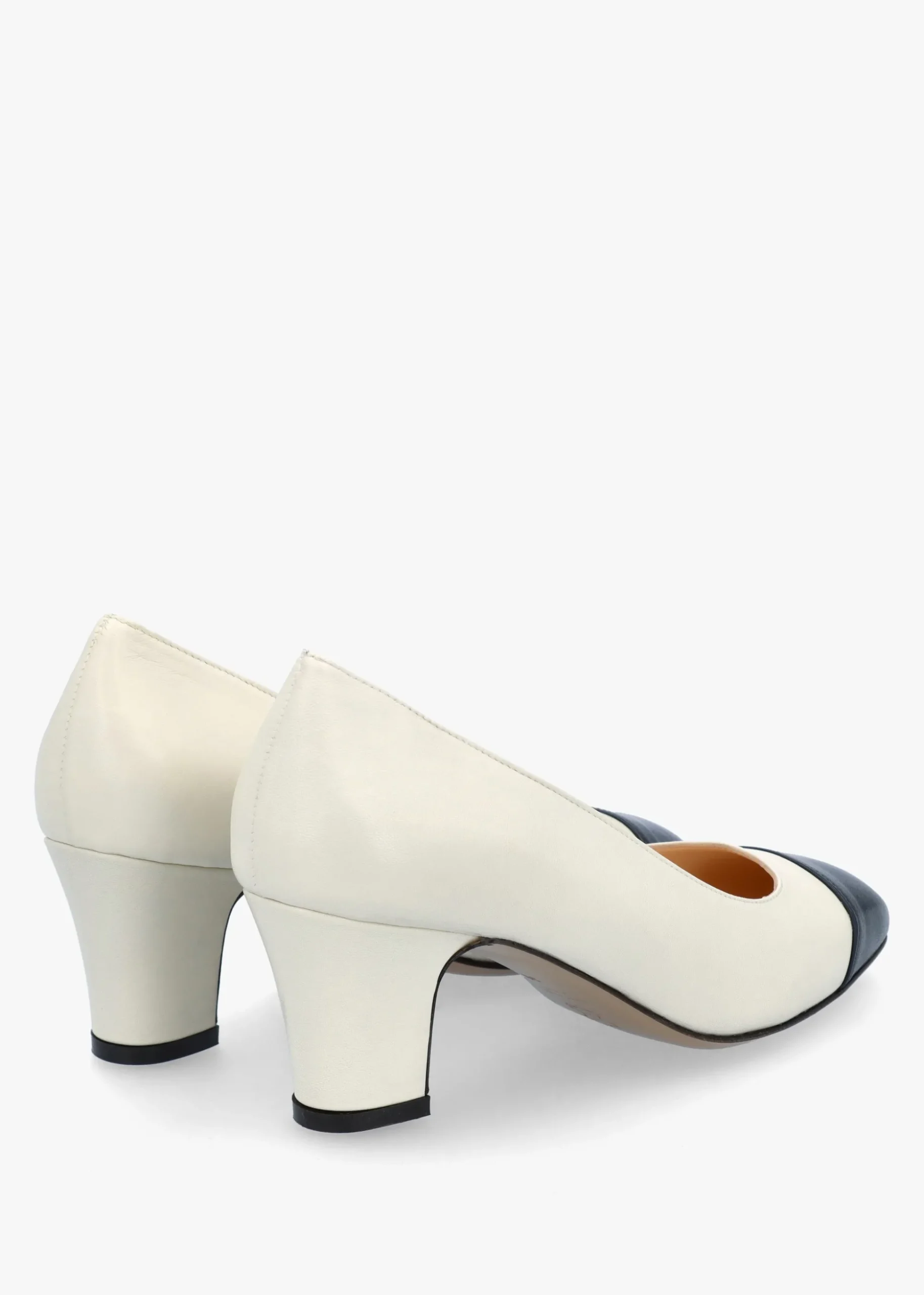 Akuna Cream Leather Block Heel Court Shoes