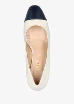 Akuna Cream Leather Block Heel Court Shoes