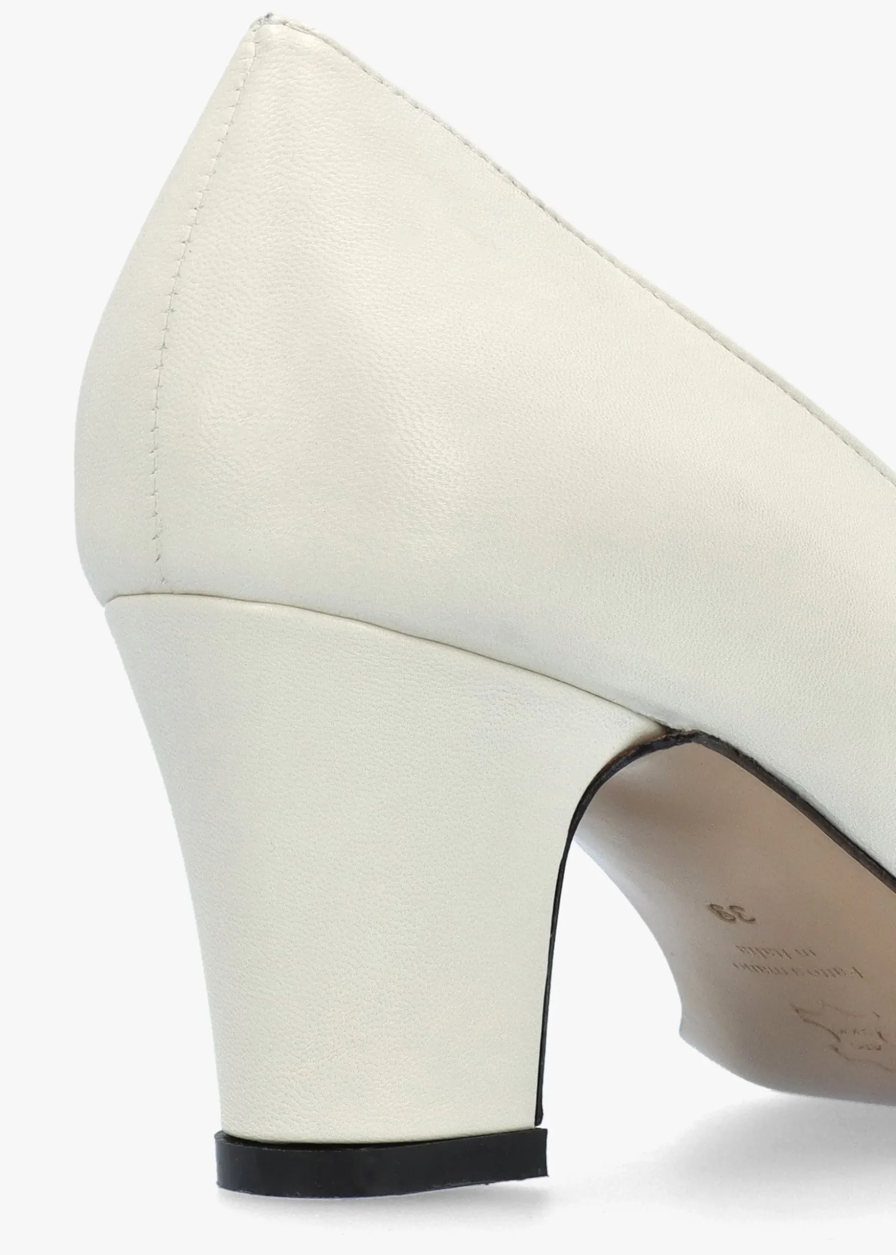 Akuna Cream Leather Block Heel Court Shoes