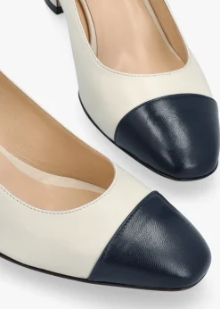 Akuna Cream Leather Block Heel Court Shoes