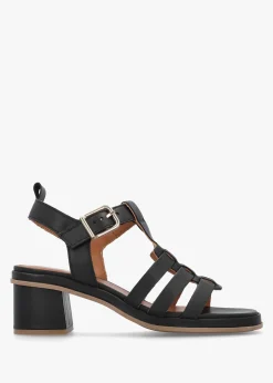 Akure Black Leather Block Heel Fisherman Sandals