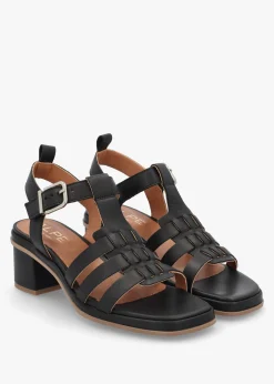 Akure Black Leather Block Heel Fisherman Sandals