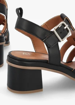 Akure Black Leather Block Heel Fisherman Sandals