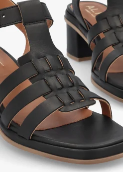 Akure Black Leather Block Heel Fisherman Sandals