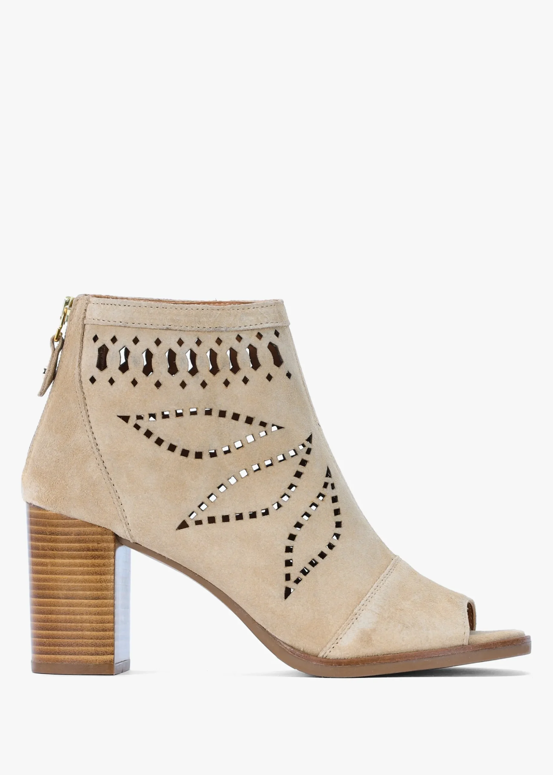 Albany Beige Suede Perforated Block Heel Shoe Boots