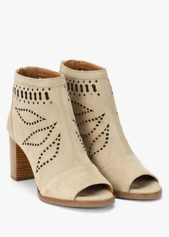 Albany Beige Suede Perforated Block Heel Shoe Boots