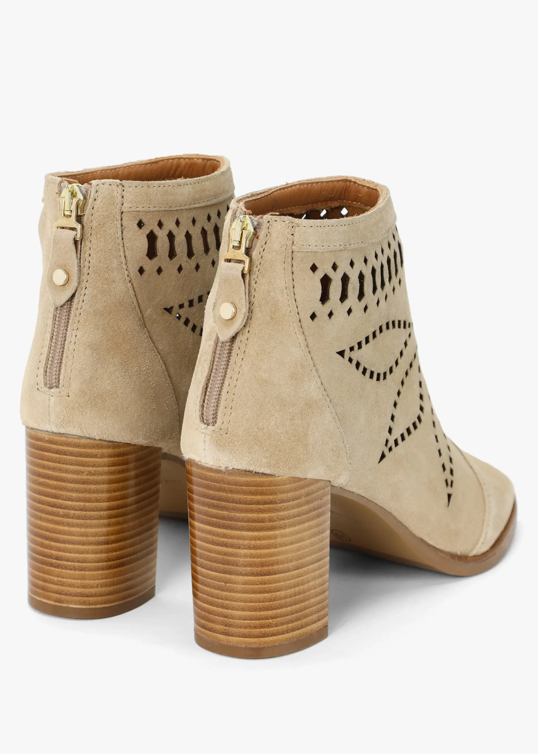 Albany Beige Suede Perforated Block Heel Shoe Boots
