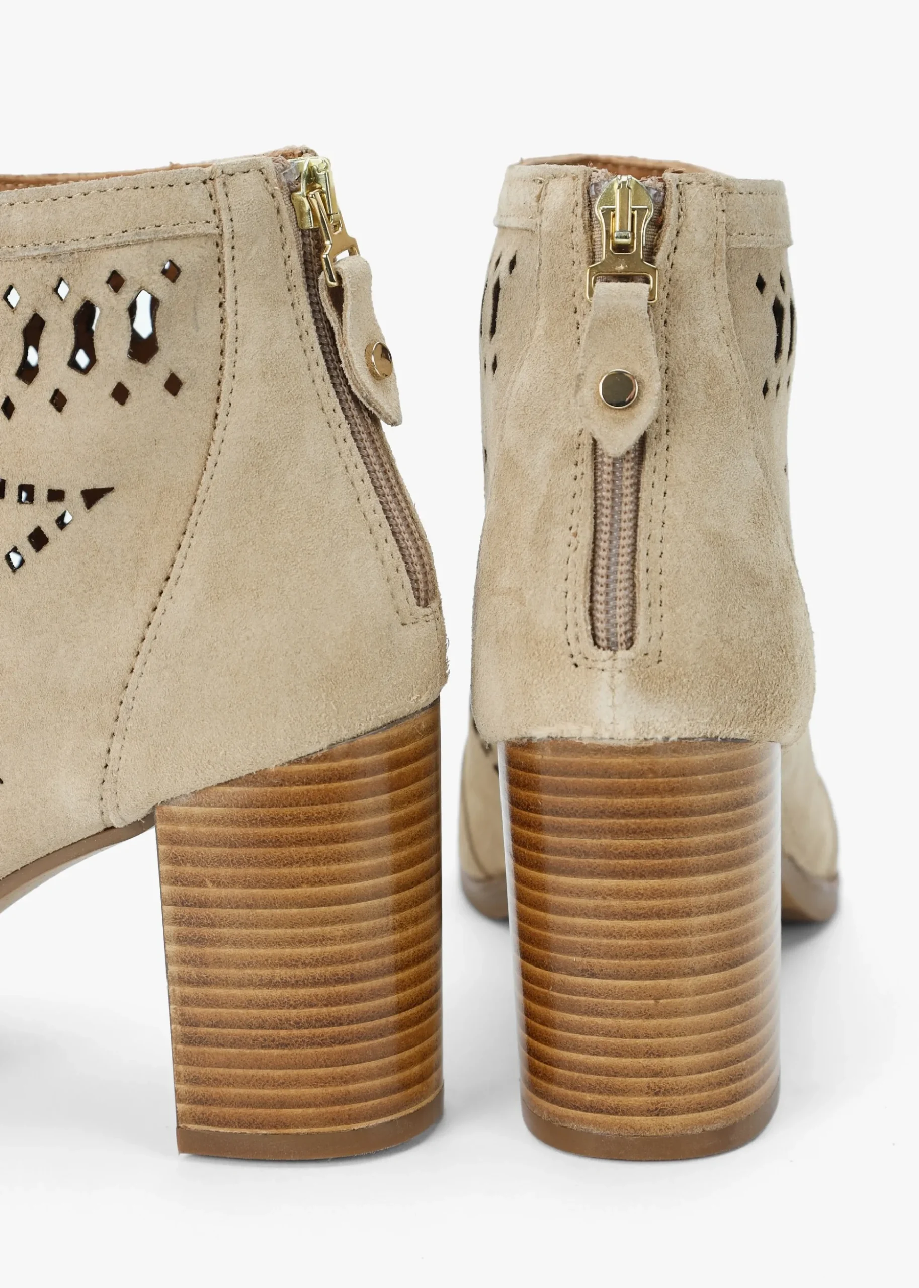Albany Beige Suede Perforated Block Heel Shoe Boots