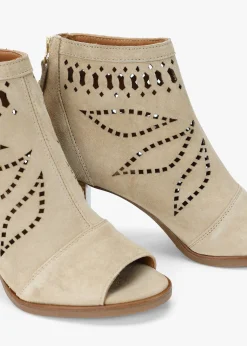 Albany Beige Suede Perforated Block Heel Shoe Boots