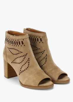 Albany Taupe Suede Perforated Block Heel Shoe Boots