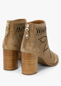 Albany Taupe Suede Perforated Block Heel Shoe Boots