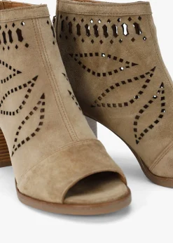 Albany Taupe Suede Perforated Block Heel Shoe Boots