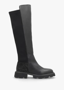 Alice Black Leather Elasticated Over The Knee Boots