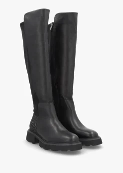 Alice Black Leather Elasticated Over The Knee Boots