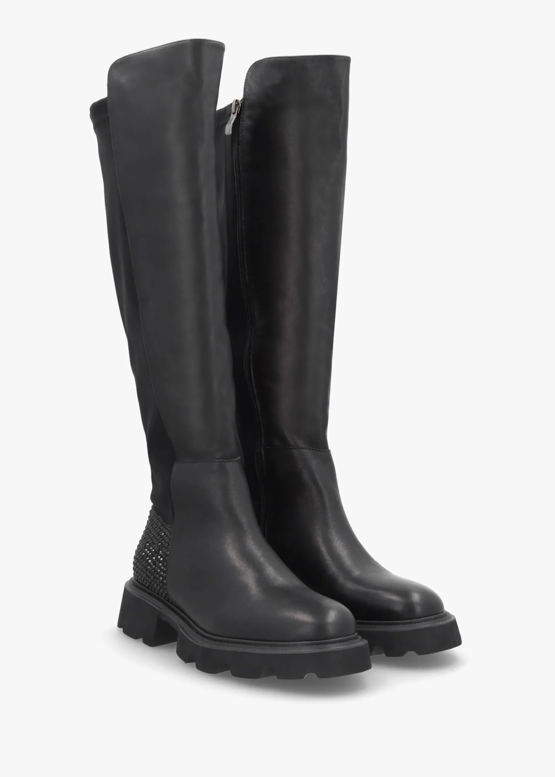Alice Black Leather Elasticated Over The Knee Boots