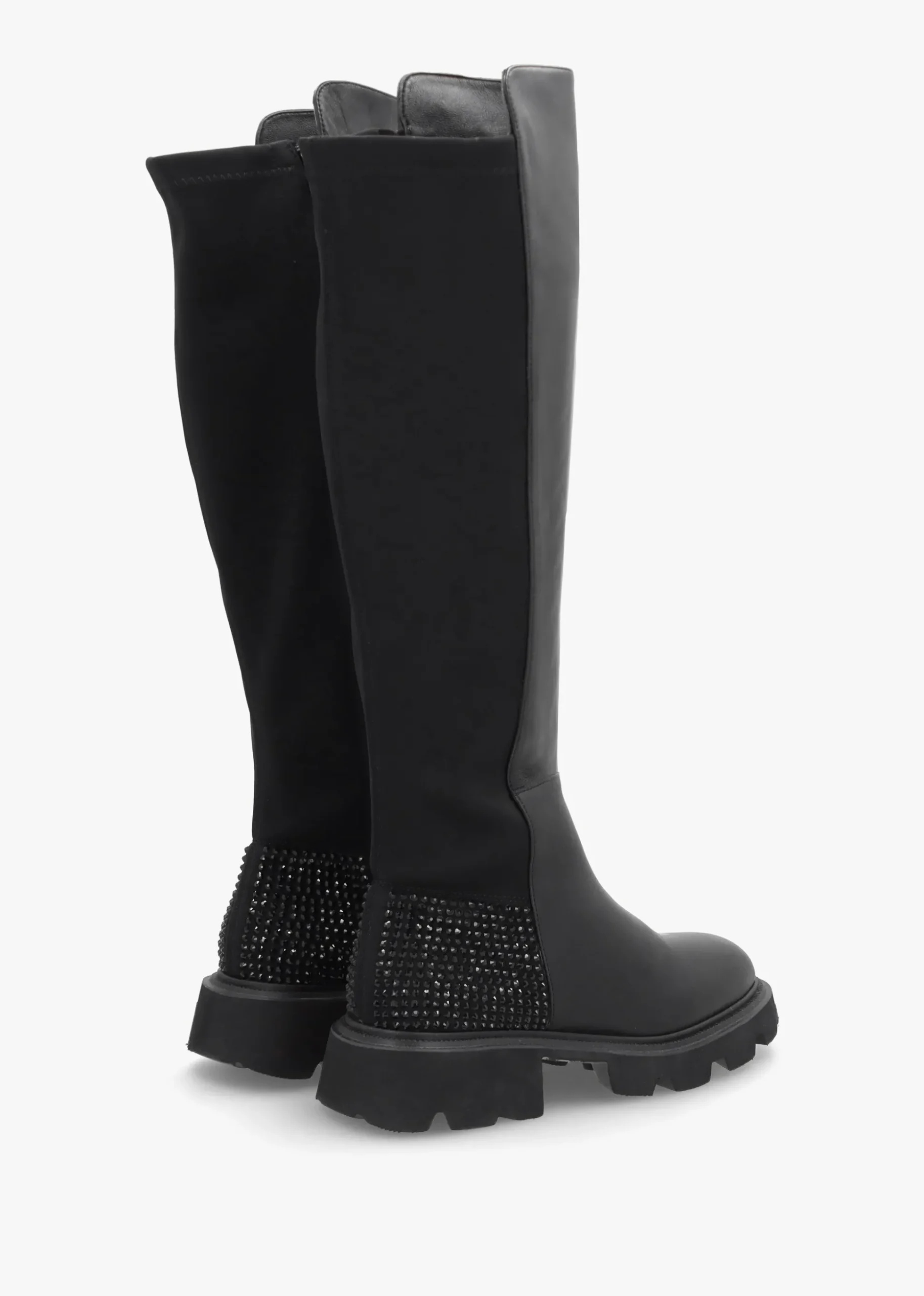 Alice Black Leather Elasticated Over The Knee Boots