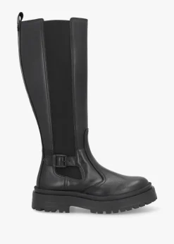 Alicia Black Leather Knee High Chelsea Boots
