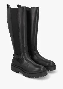 Alicia Black Leather Knee High Chelsea Boots