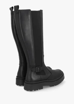 Alicia Black Leather Knee High Chelsea Boots