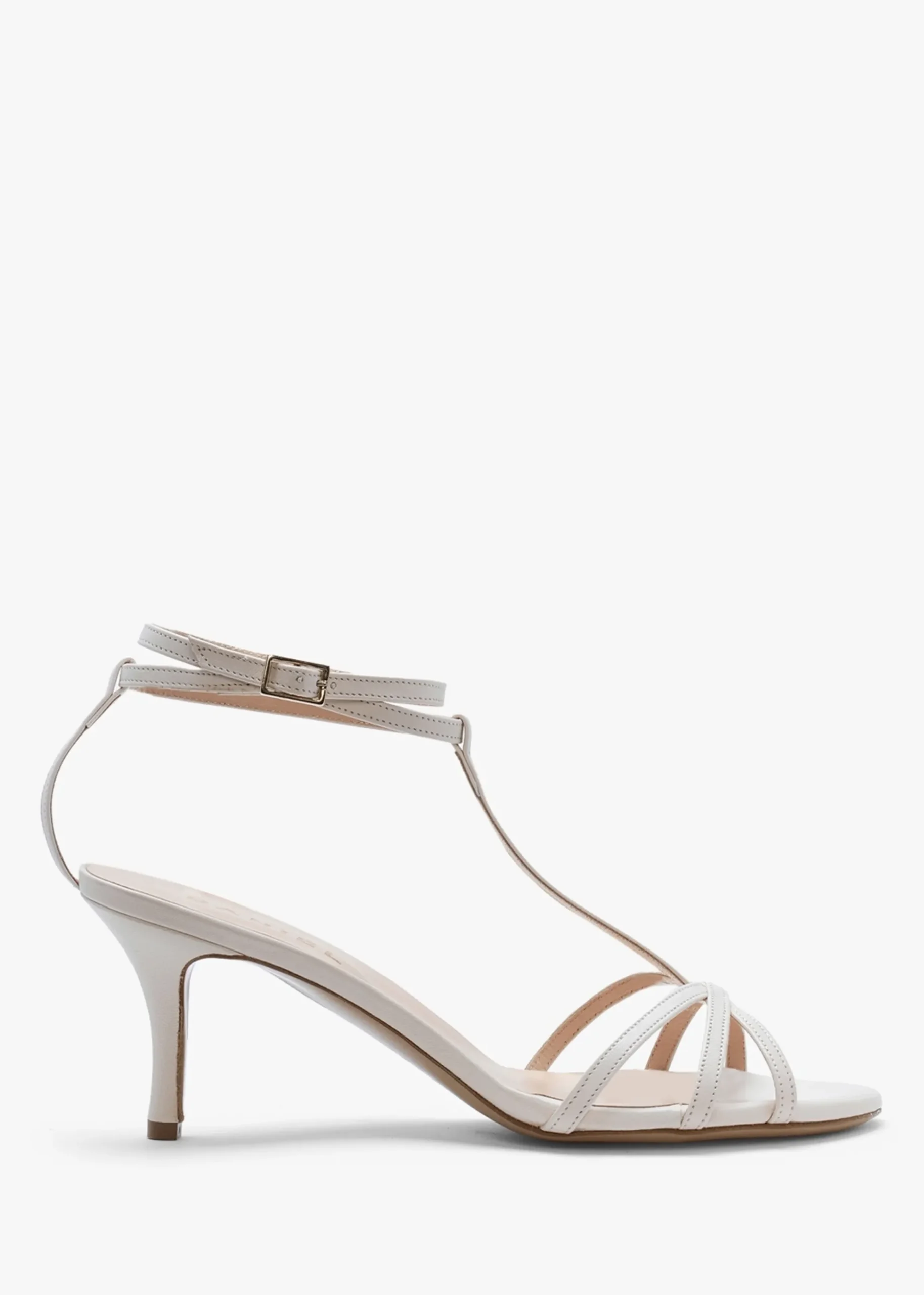 Alina White Leather Strappy Kitten Heel Sandals