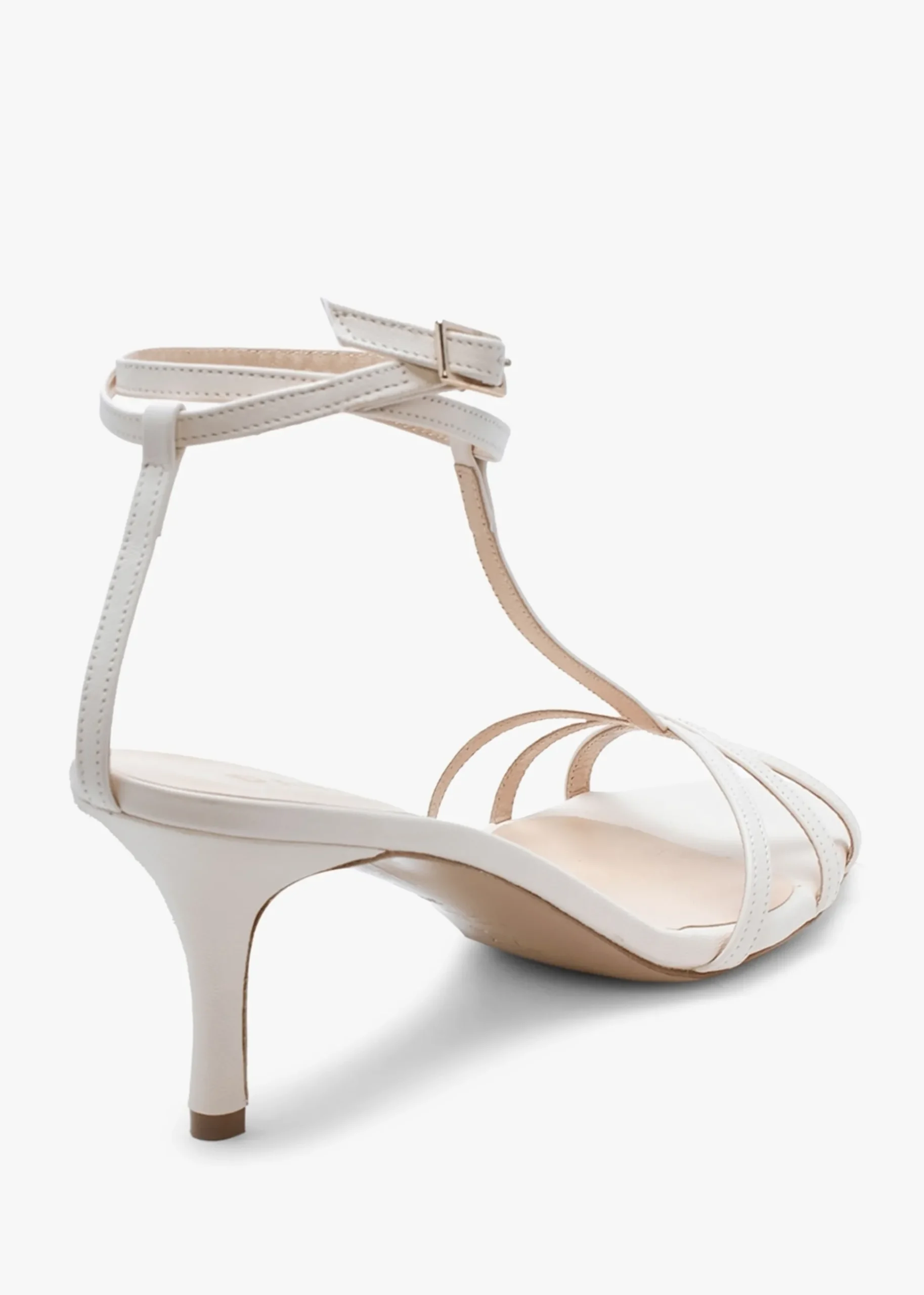 Alina White Leather Strappy Kitten Heel Sandals