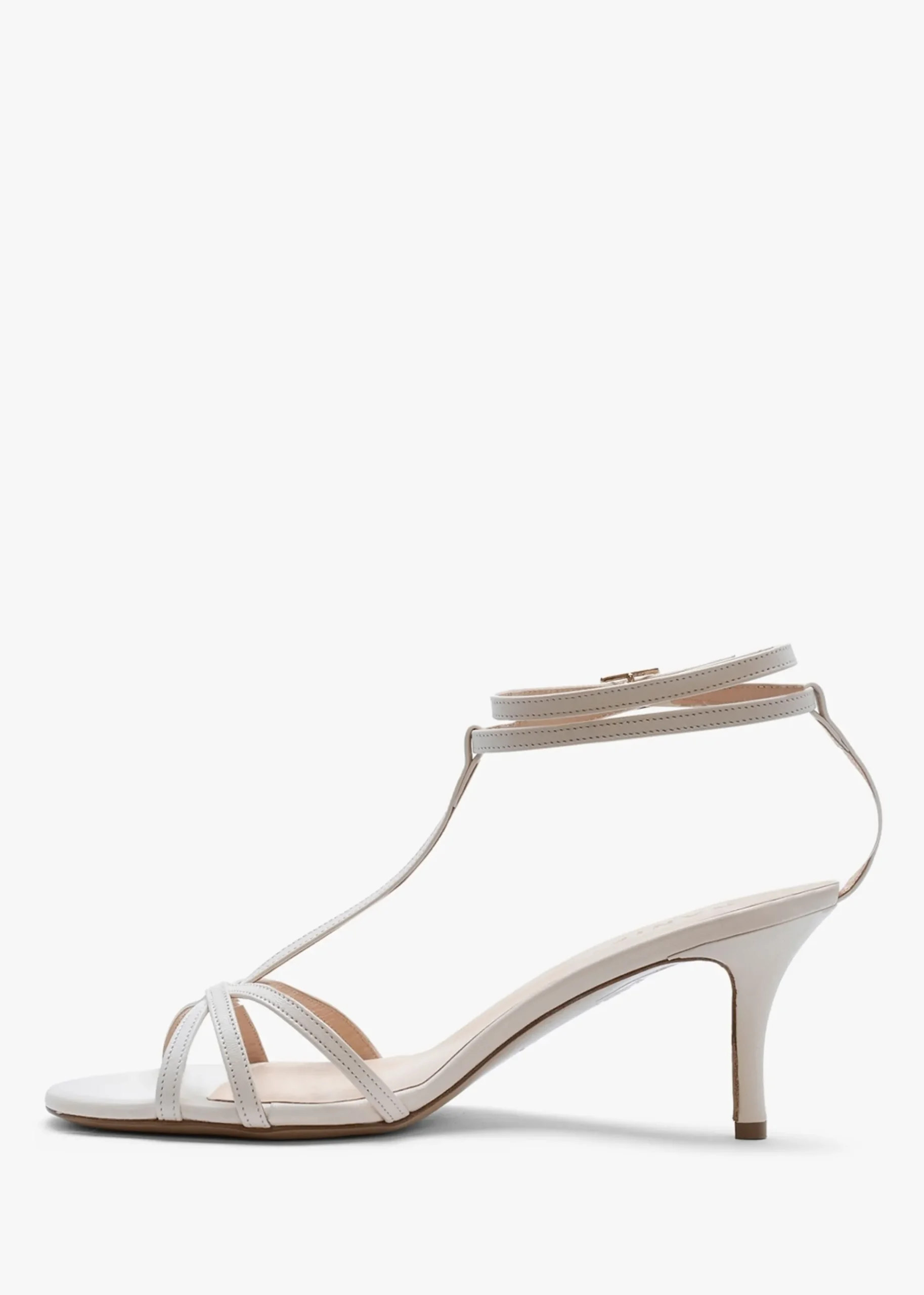 Alina White Leather Strappy Kitten Heel Sandals