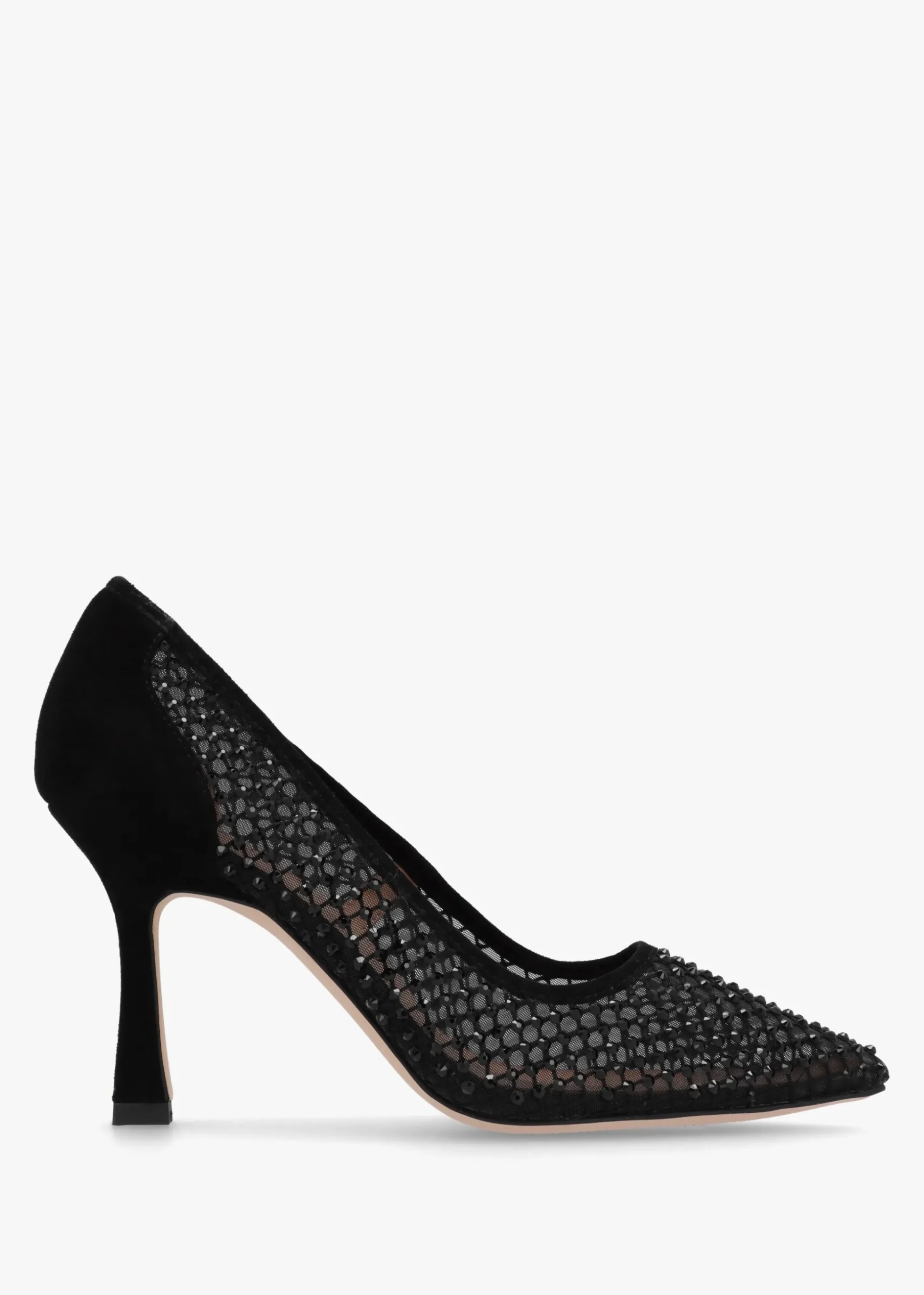 Alma Black Crystal Mesh Heeled Court Shoes