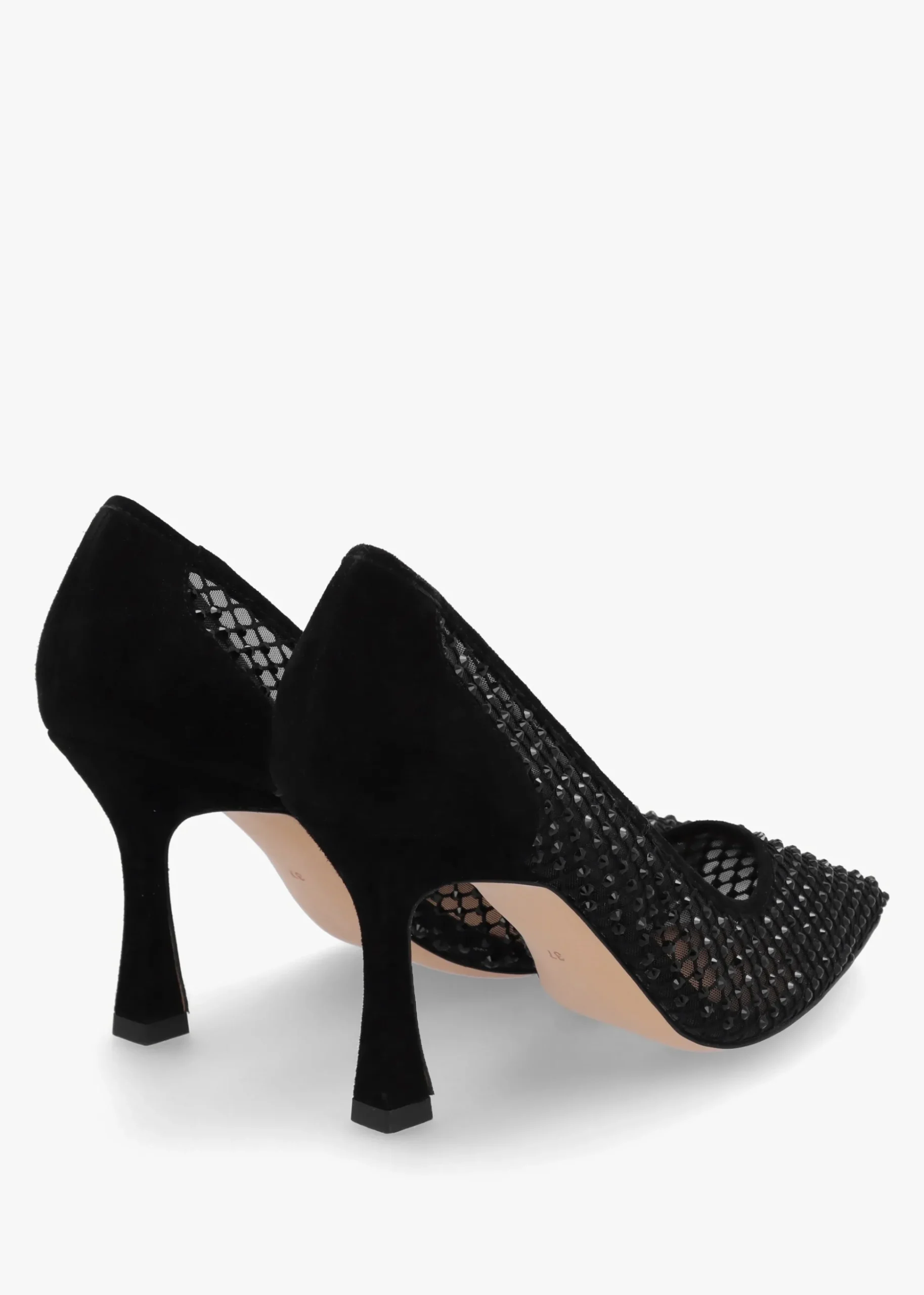Alma Black Crystal Mesh Heeled Court Shoes