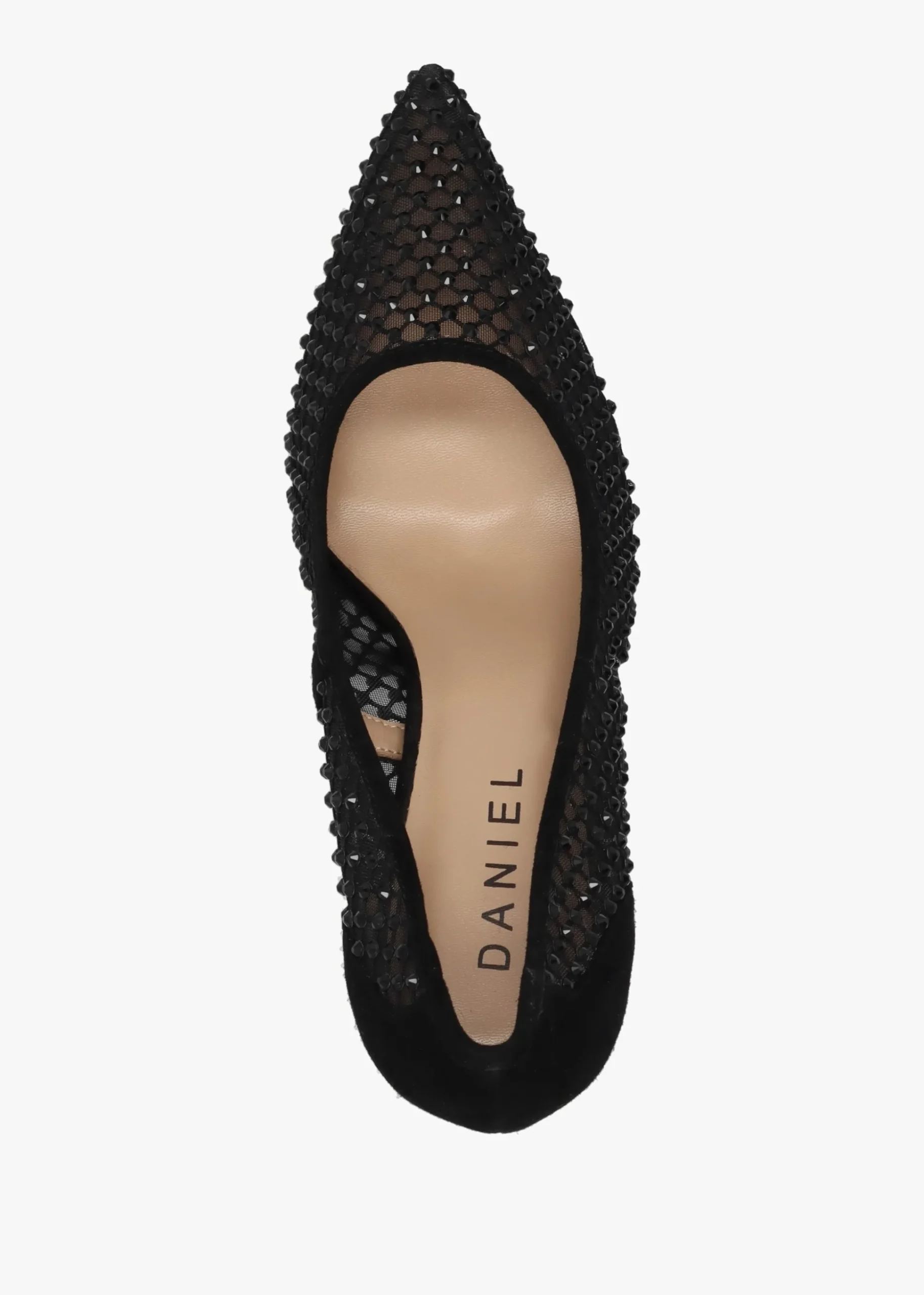 Alma Black Crystal Mesh Heeled Court Shoes