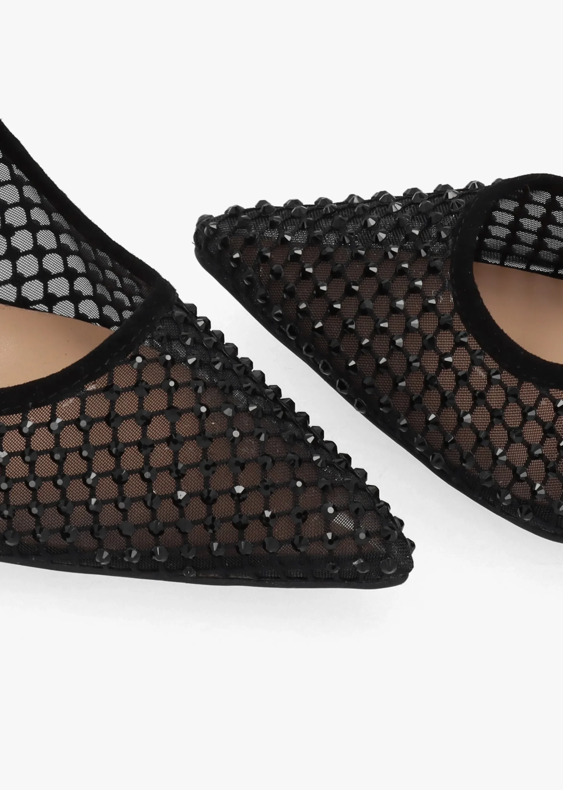 Alma Black Crystal Mesh Heeled Court Shoes