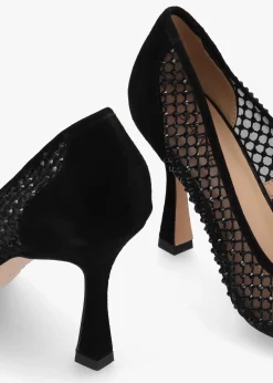 Alma Black Crystal Mesh Heeled Court Shoes
