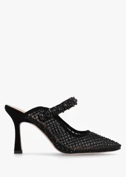 Alma Black Crystal Mesh Heeled Mary Janes