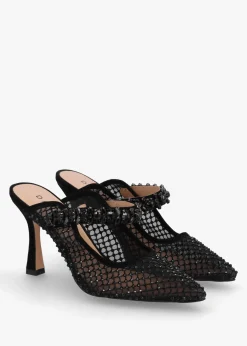 Alma Black Crystal Mesh Heeled Mary Janes