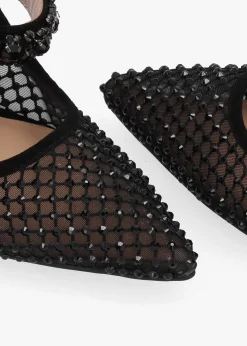 Alma Black Crystal Mesh Heeled Mary Janes