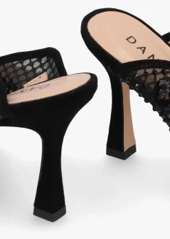 Alma Black Crystal Mesh Heeled Mary Janes
