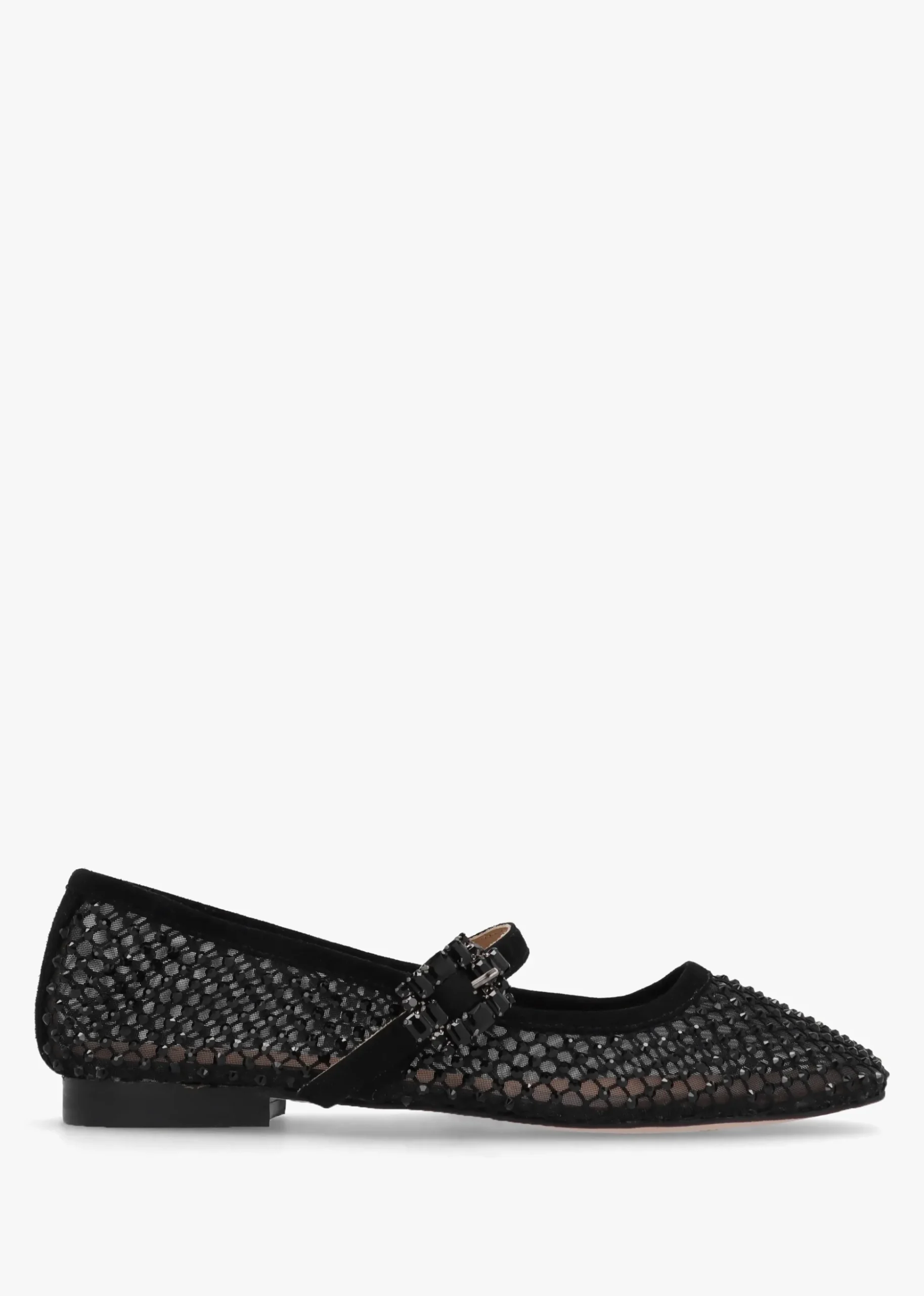 Alma Black Suede Crystal Mesh Mary Jane Pumps