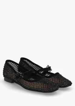 Alma Black Suede Crystal Mesh Mary Jane Pumps