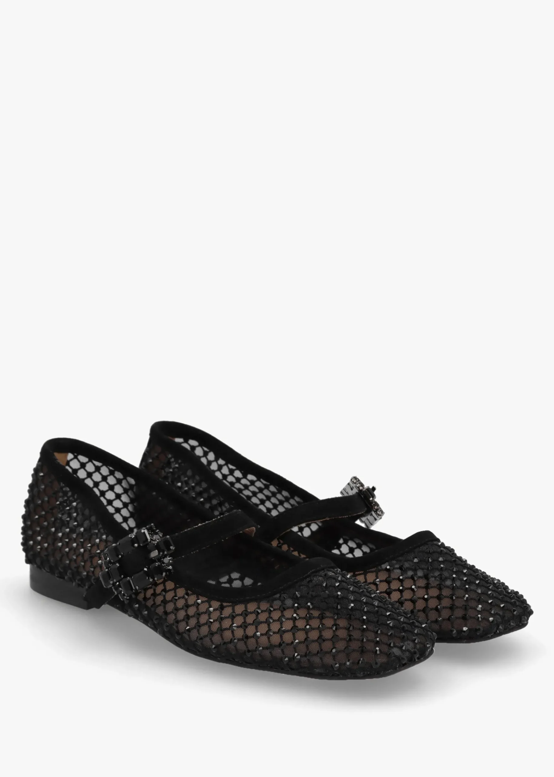 Alma Black Suede Crystal Mesh Mary Jane Pumps