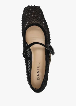 Alma Black Suede Crystal Mesh Mary Jane Pumps