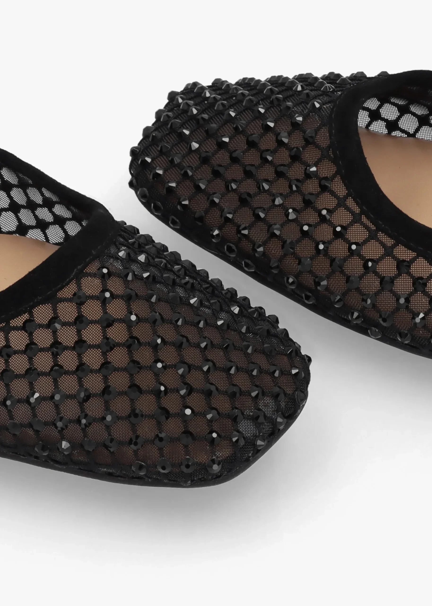 Alma Black Suede Crystal Mesh Mary Jane Pumps
