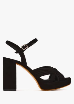 Aloha Black Suede Platform Heeled Sandals