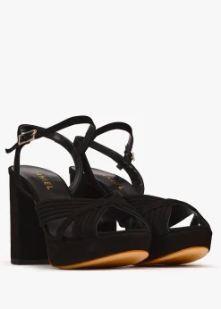Aloha Black Suede Platform Heeled Sandals