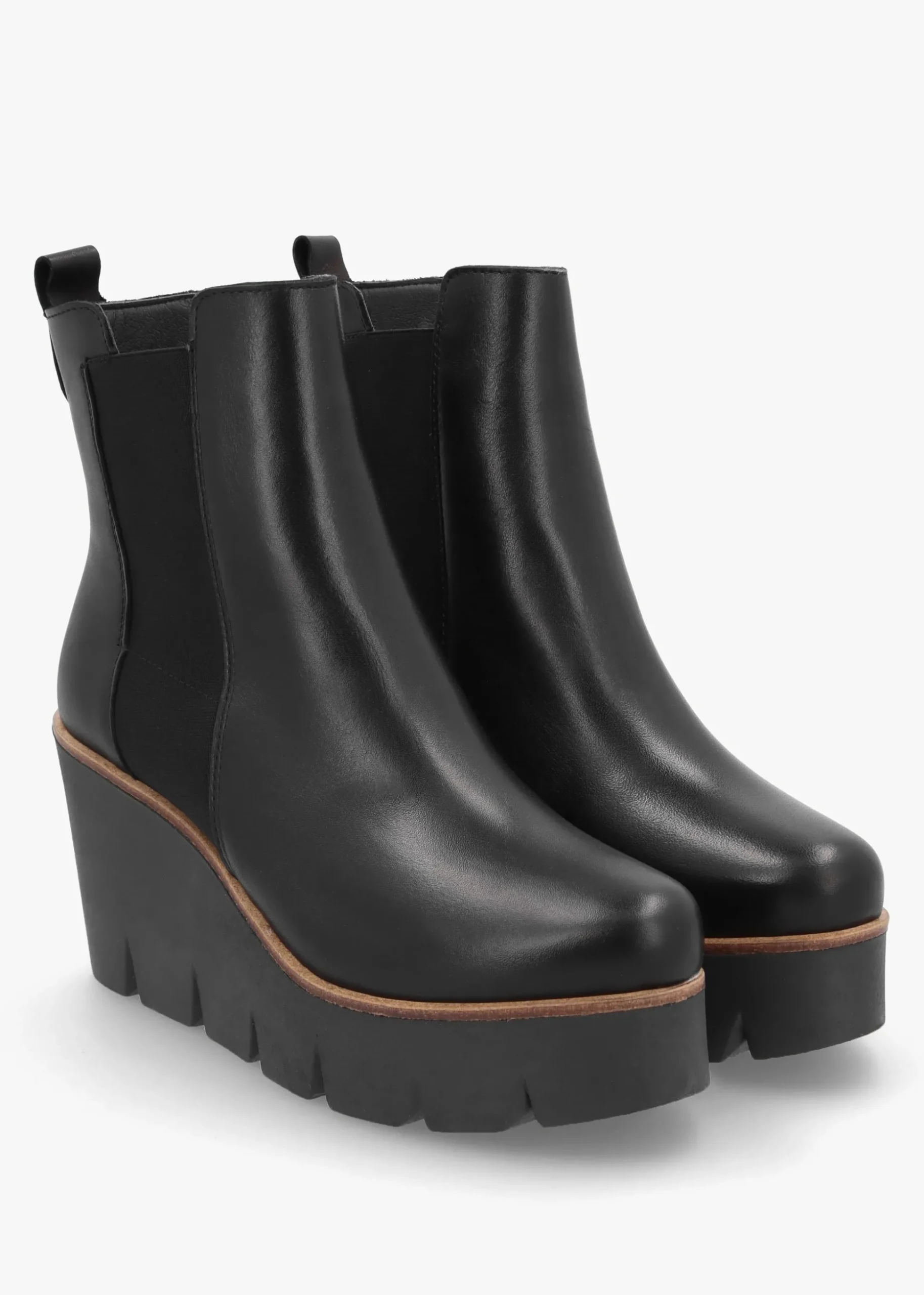 Alpaca Black Leather Wedge Ankle Boots