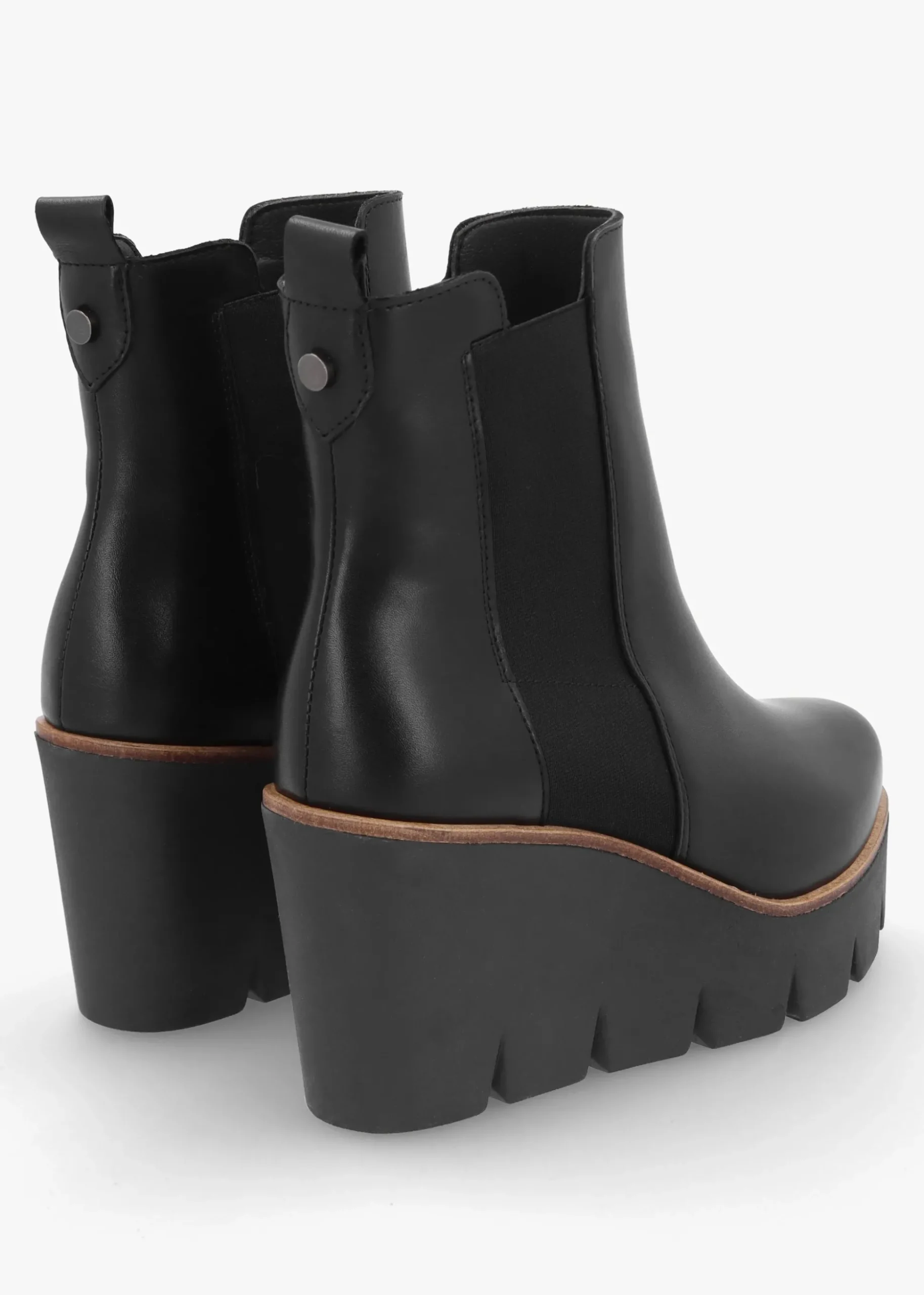 Alpaca Black Leather Wedge Ankle Boots