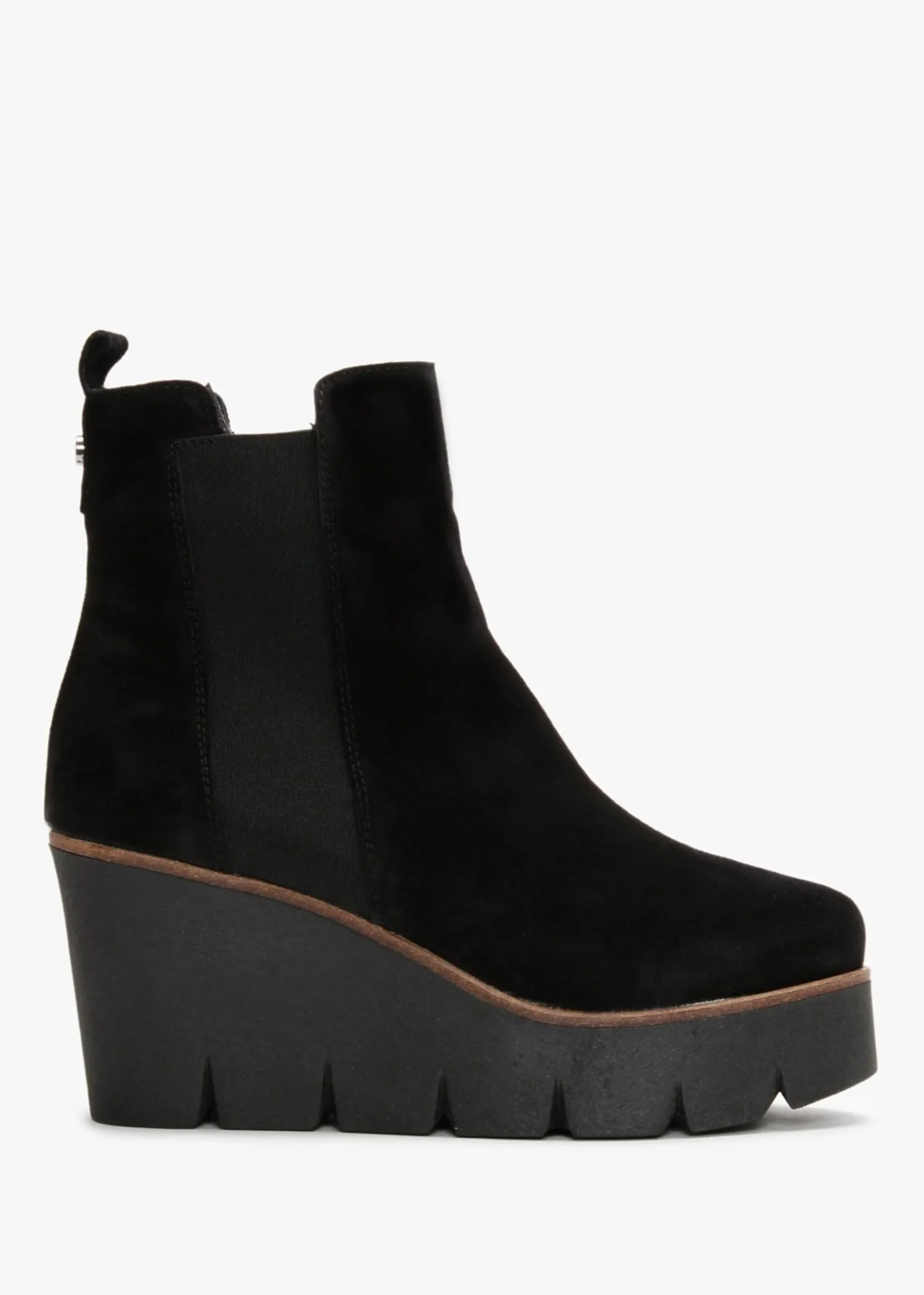 Alpaca Black Suede Wedge Ankle Boots